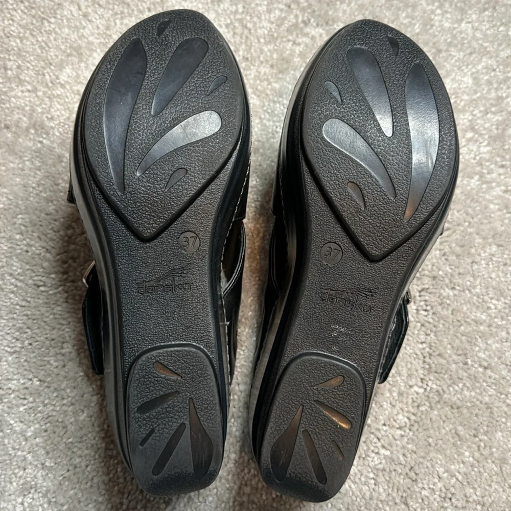 Dansko Buckle Cross Strap Black Leather Wedge Platform Sandal EU 36 US 6.5 - 7 - Picture 7 of 10